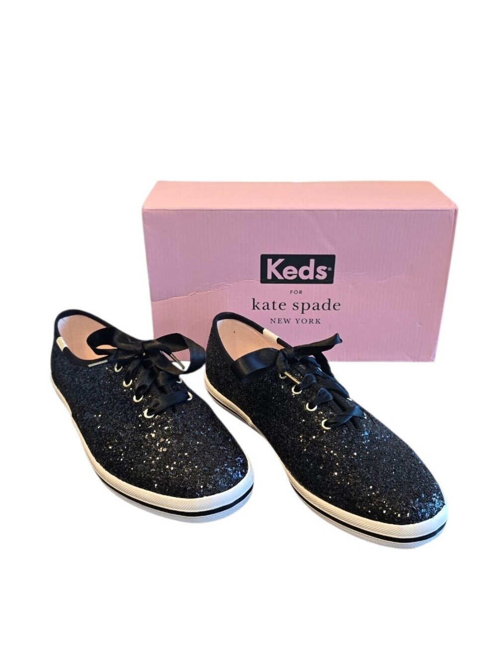 Keds X Kate Spade New York Black Glitter Lace Up Sneakers 8.5W